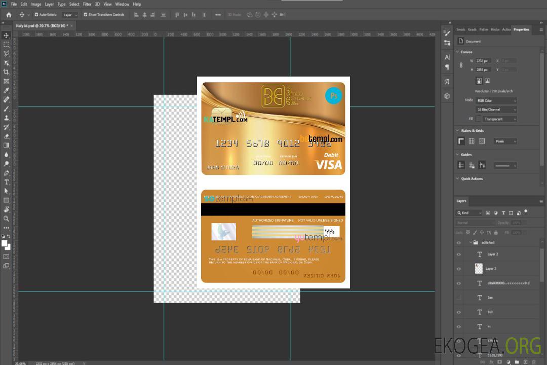 Modèle de carte de crédit visa bancaire Cuba Nacional au format PSD, entièrement modifiable template Modèle de carte de crédit visa bancaire Cuba Nacional au format PSD, entièrement modifiable template